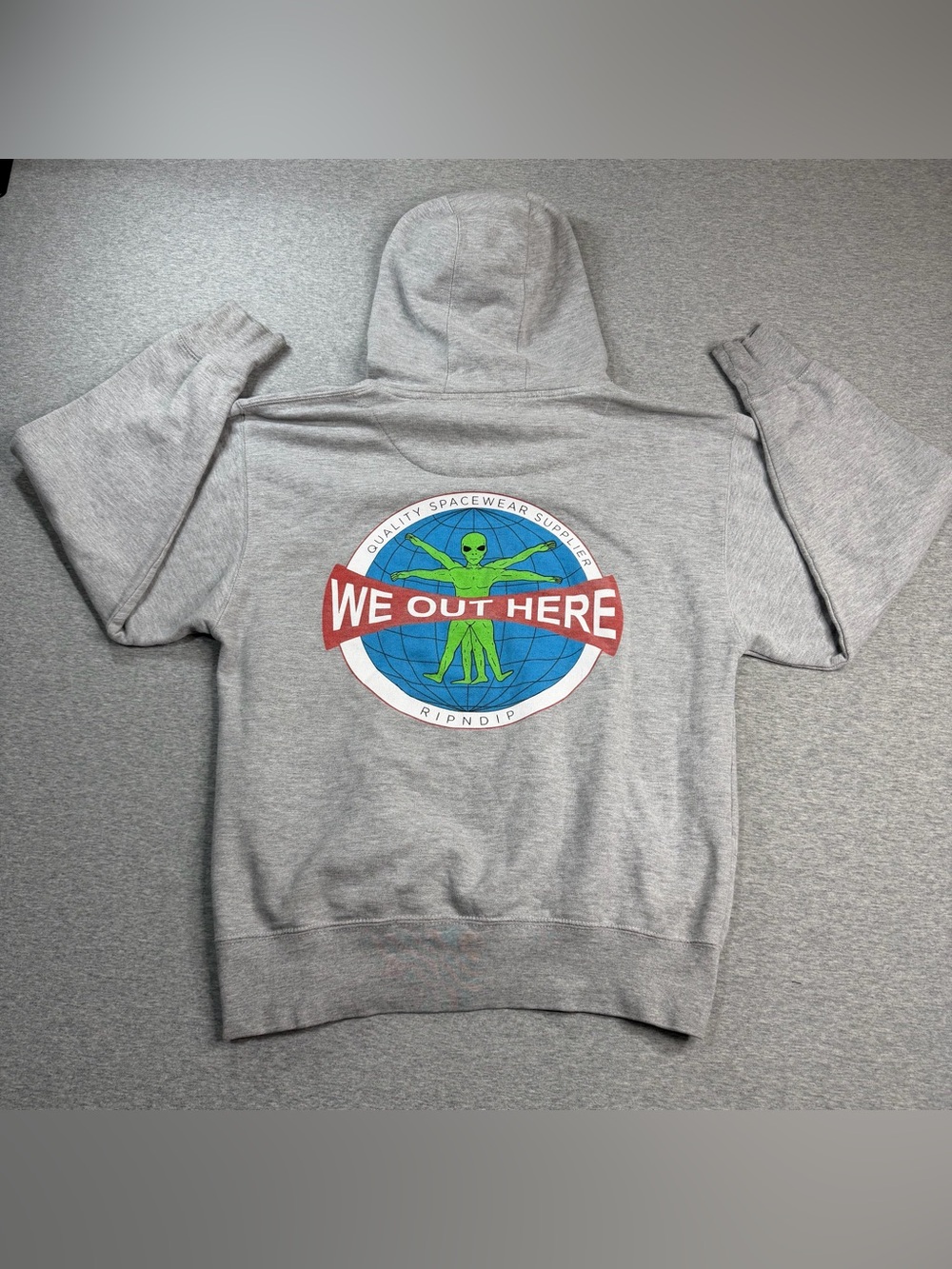 RIPNDIP Alien Hoodie Sweatshirt Mens Medium Gray Funny We Out Here Skater Style